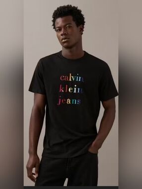 Calvin Klein Jeans Black Tee with Multicolor Logo